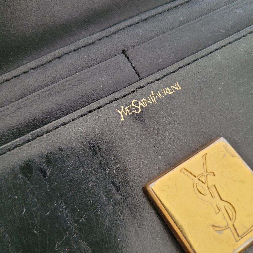 Yves Saint Laurent YSL Vintage Long Large Leather Wallet Black Logo Bifold Retro - Picture 4 of 12